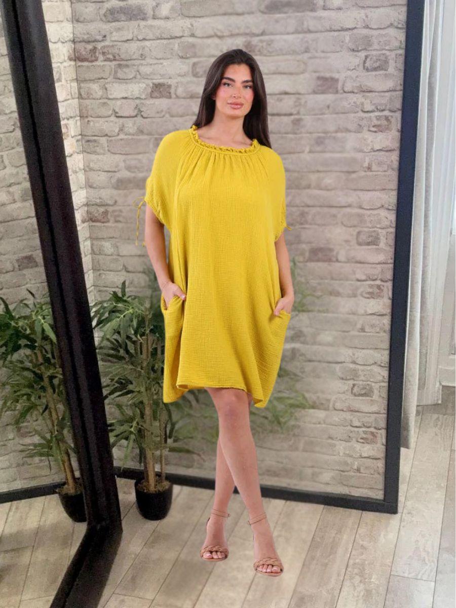 Cheesecloth Drawstring Dress