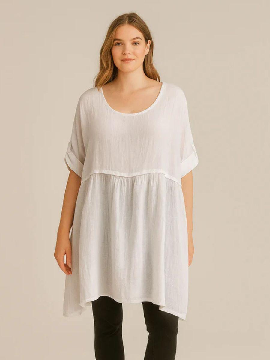 Linen Blend Smock Tunic Lagenlook - Panel Top and Swing Bottom