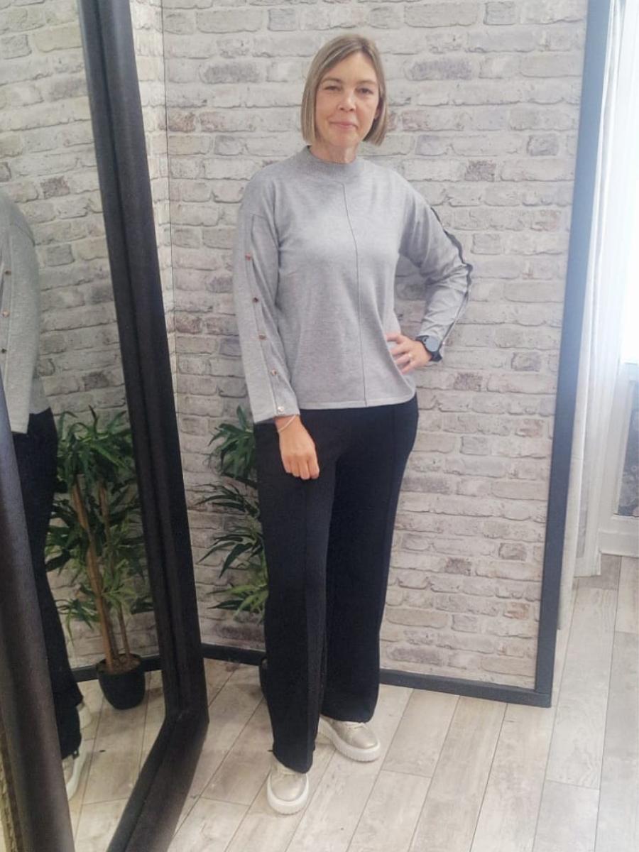 Gold Button Sleeve Jumper - High neck and exposed seams