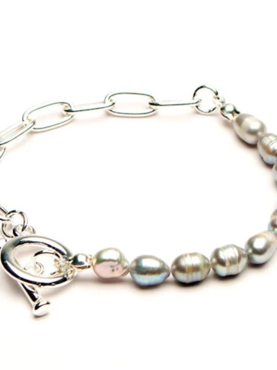 Chain Link and Freshwater Pearl Bracelet
