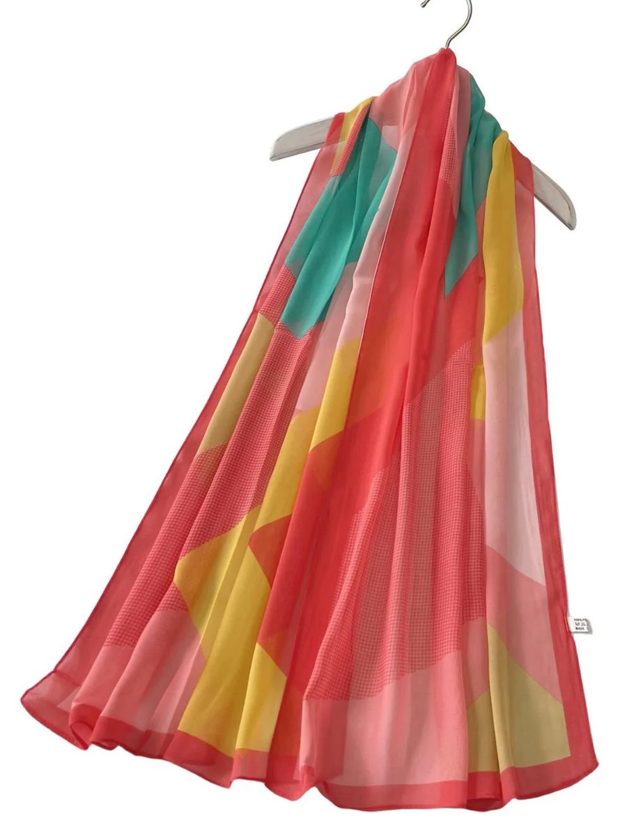 Vibrant Geo Print Chiffon Scarf