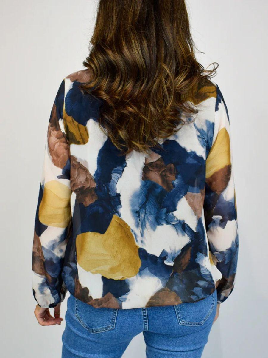 Abstract Colour Mix Bubble Hem Top - Fully lined and long sleeve