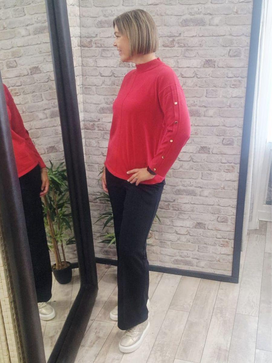 Gold Button Sleeve Jumper - High neck and exposed seams