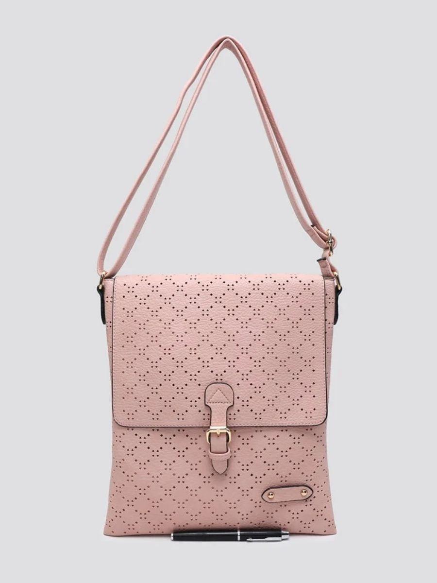 Soft Touch Diamond Perforated Crossbody Bag