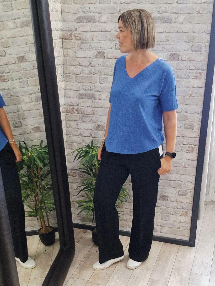 V Neck Fine Knit Short Sleeve Jumper - lightweight comfortable