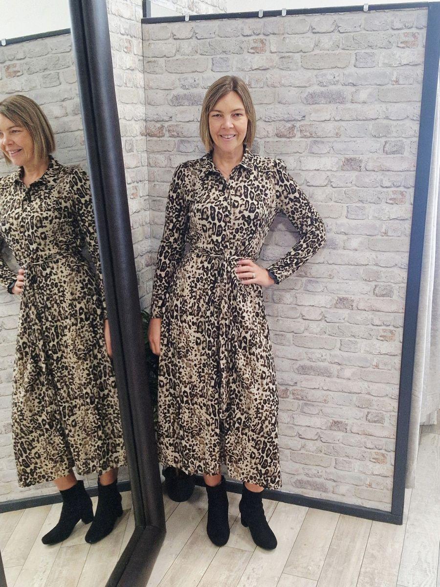 Animal Print Belted Shirt Dress