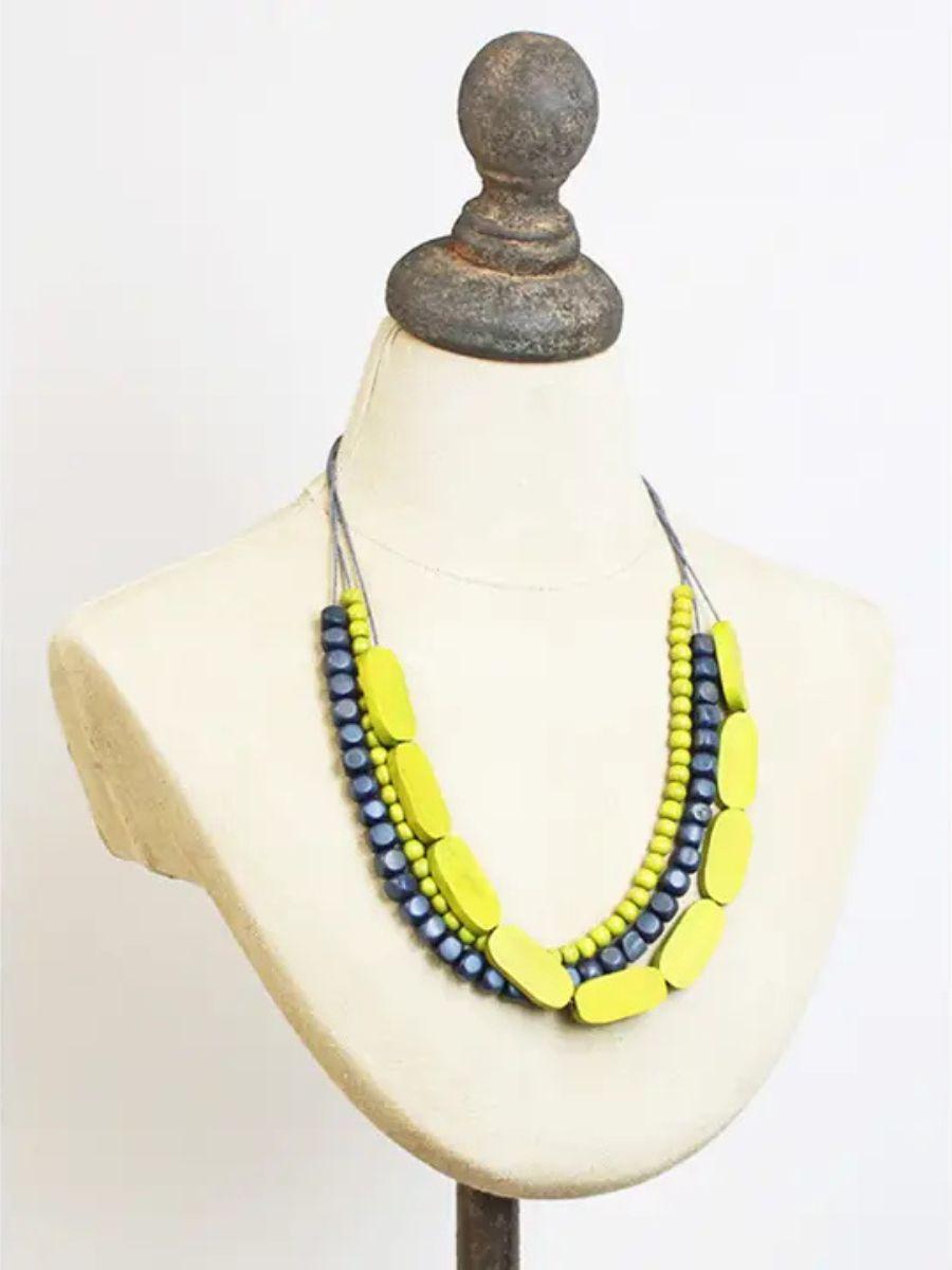 Multi-Strand Wooden Beaded Necklace - adjustable with a cord