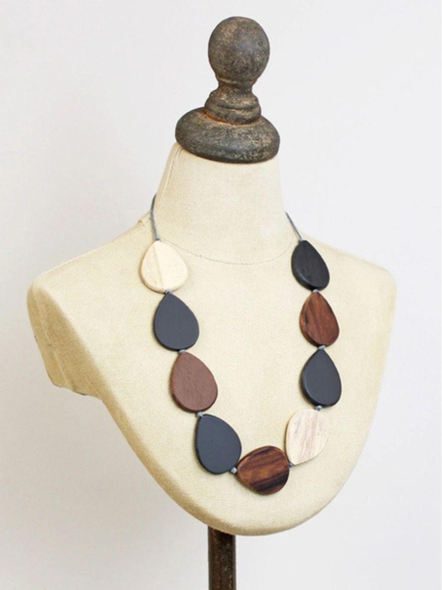 Wooden Teardrop Necklace - adjustable with a cord