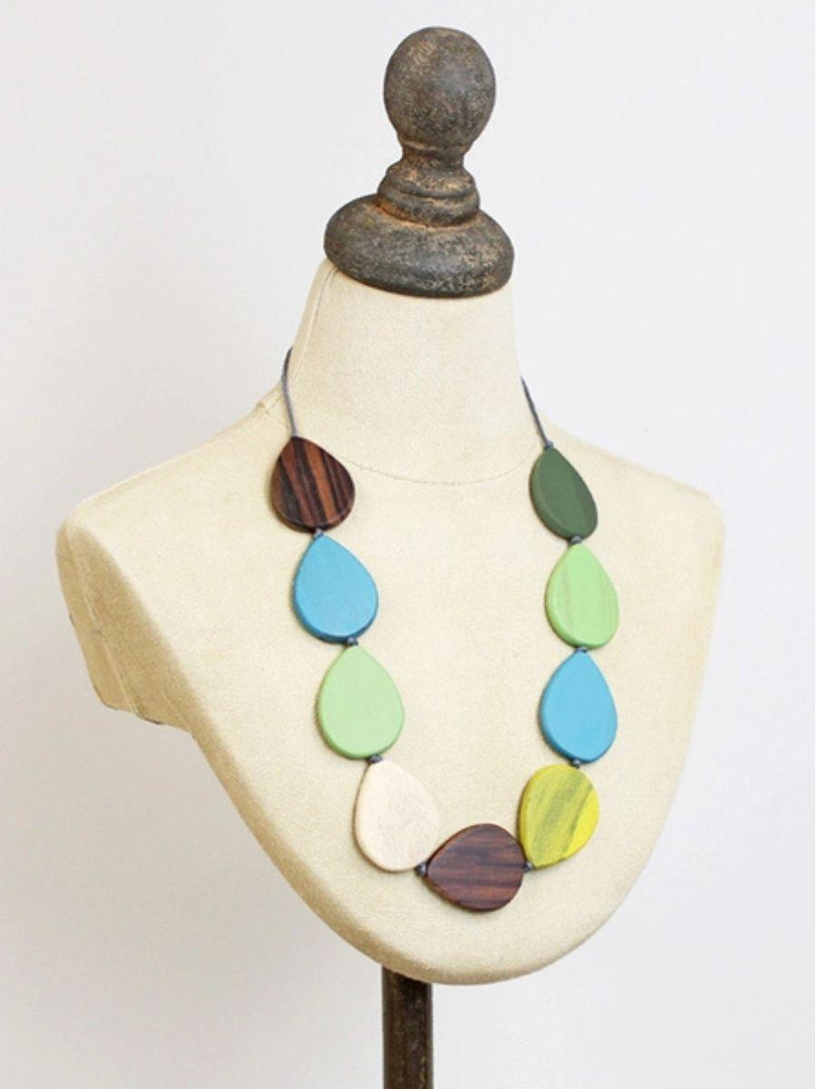 Wooden Teardrop Necklace - adjustable with a cord