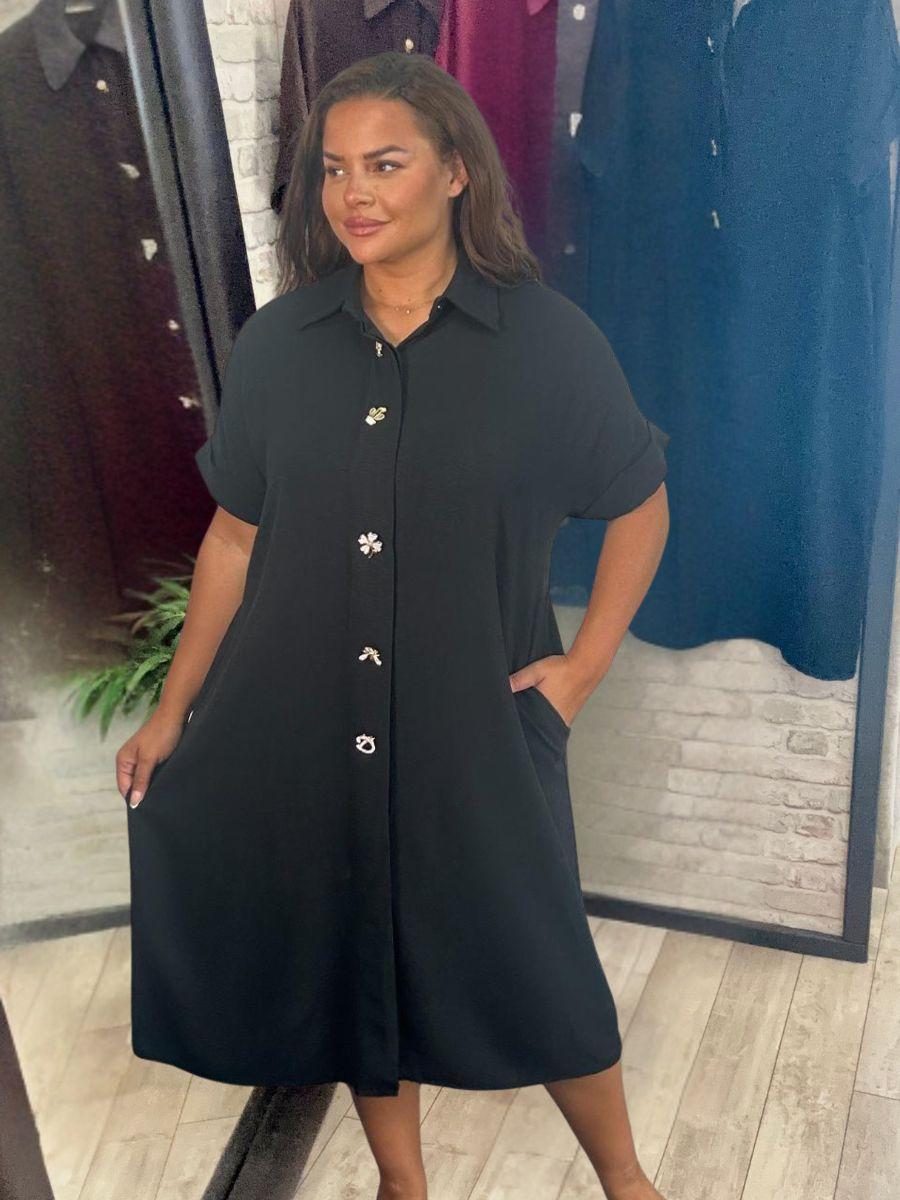 Brooch Shirt Dress - Removable brooches and concealed buttons