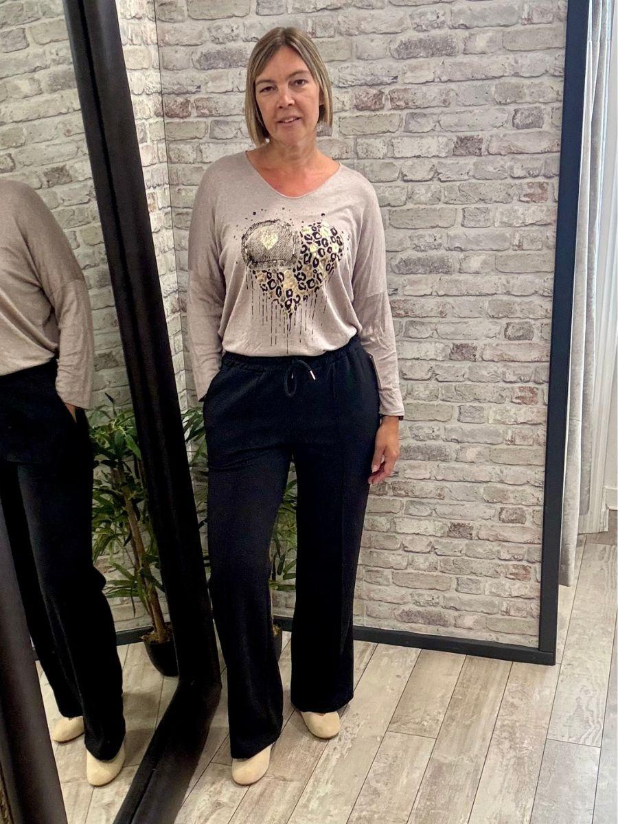 Soft Touch Sequin Heart Top - Viscose and Lana Mix