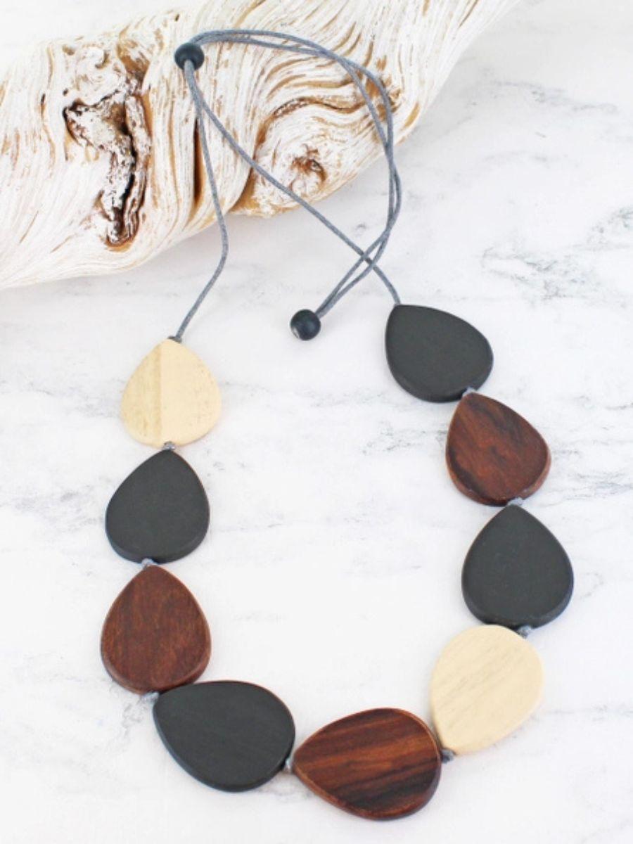 Wooden Teardrop Necklace - adjustable with a cord