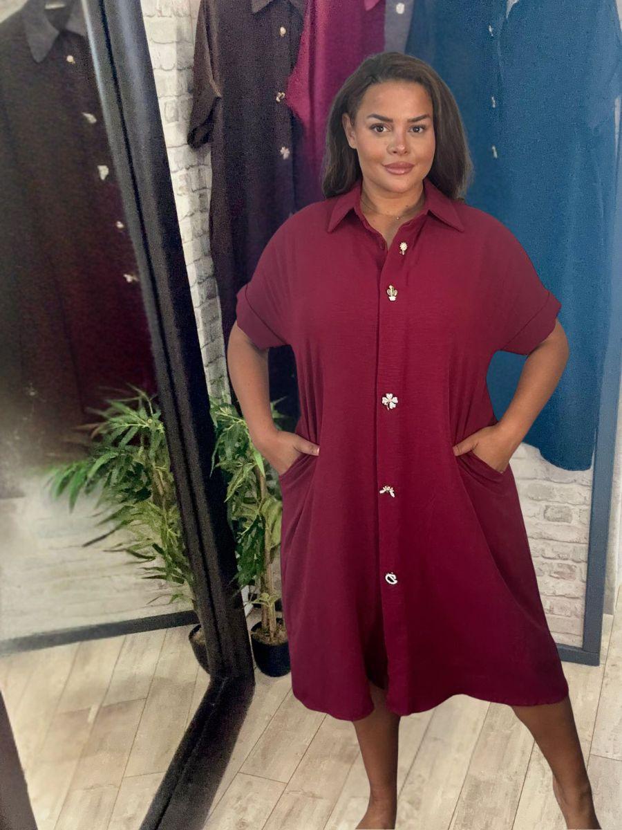 Brooch Shirt Dress - Removable brooches and concealed buttons
