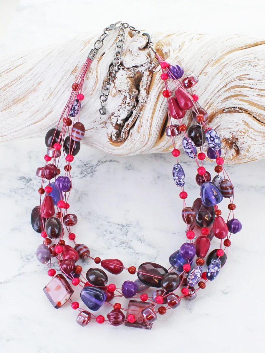 Mixed Glass Bead Cluster Necklace - by Suzie Blue