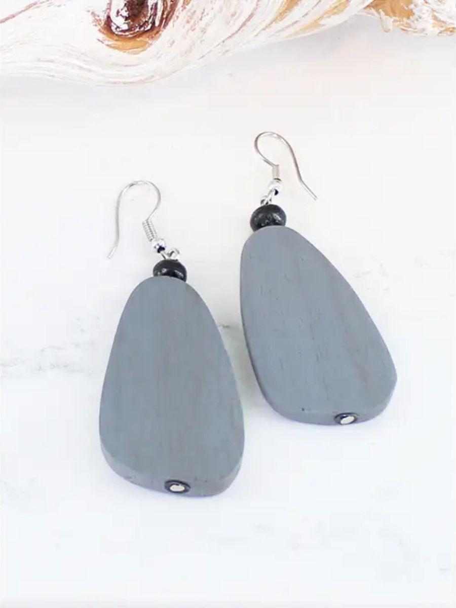 Wooden Pebble Earrings - Fish Hook and Lightweight