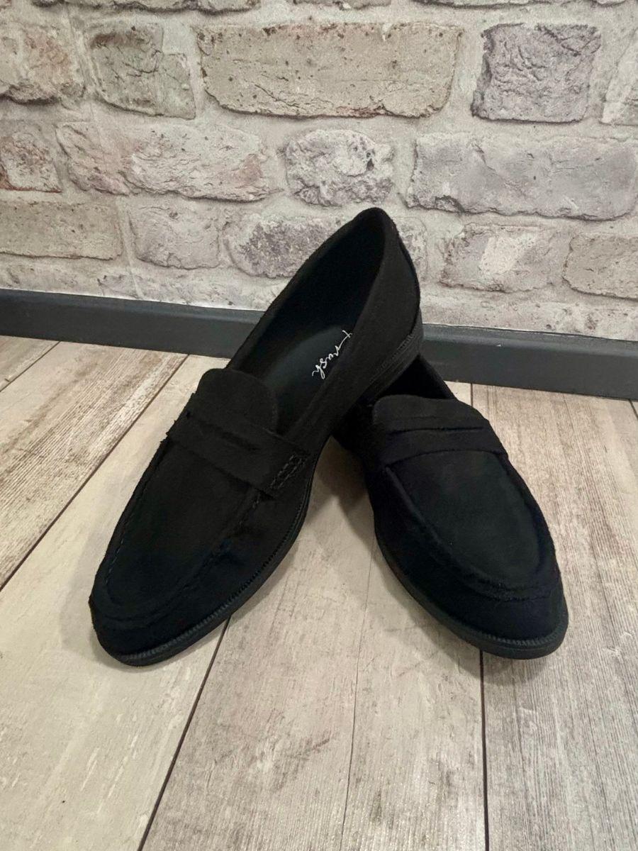 Soft Suede Effect Loafer in Black - 2 available width sizes