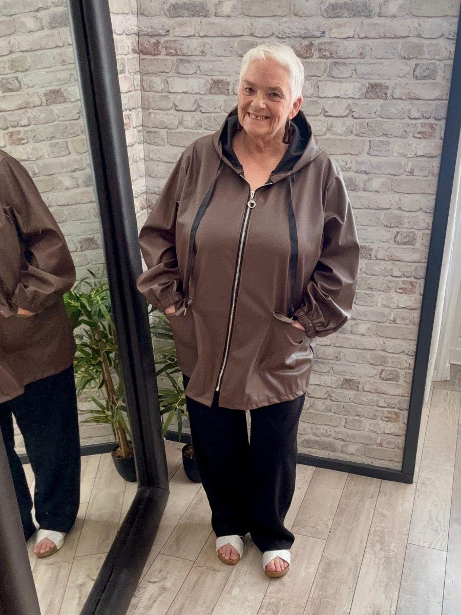 PU Hooded Zip Up Jacket - Square pockets to front with flaps