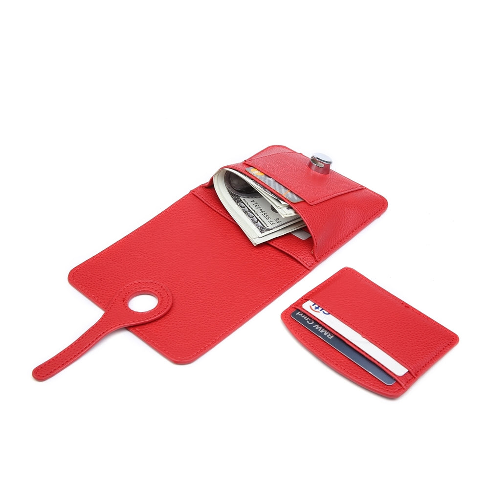 Small red 2 in 1 purse card holder with coin pocket and card slots.
