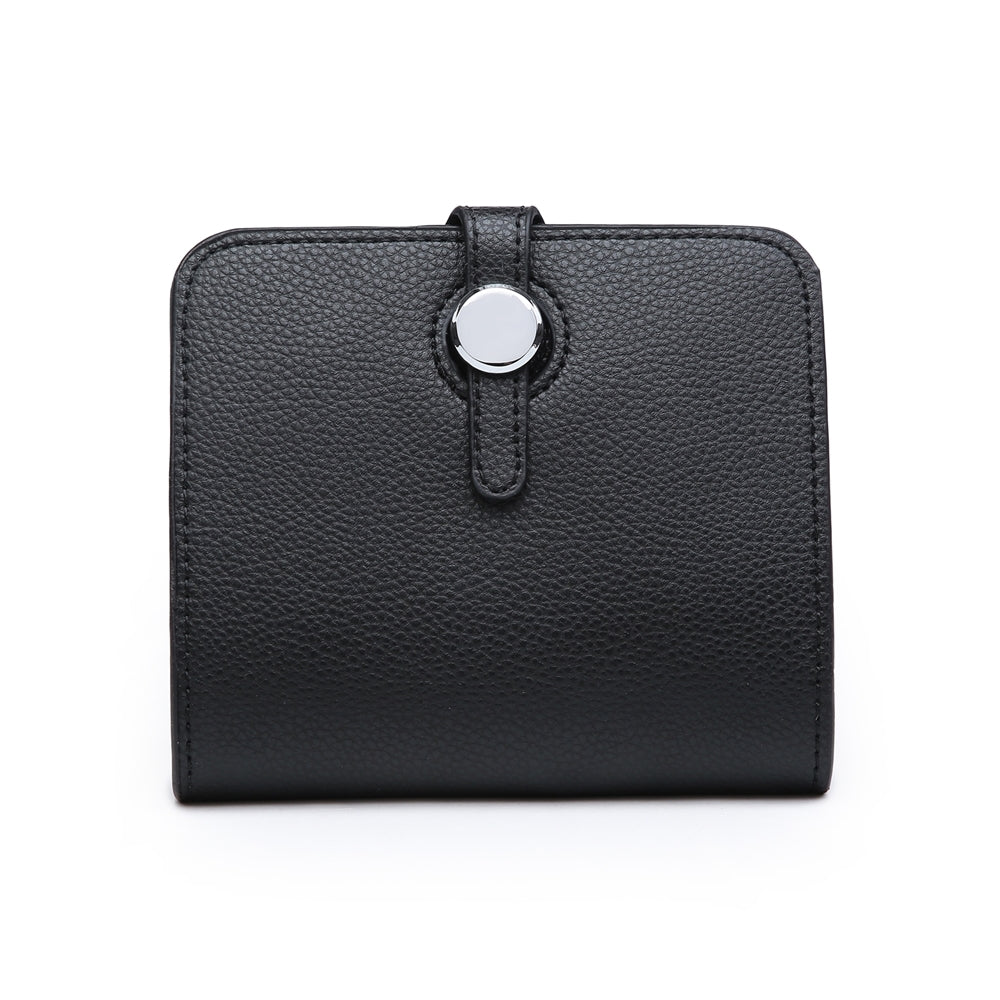 Small 2 in 1 purse card holder in black leather.