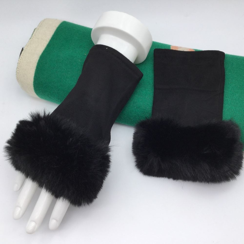 Fingerless Gloves with a Soft Fluffy Faux Fur Cuff on display