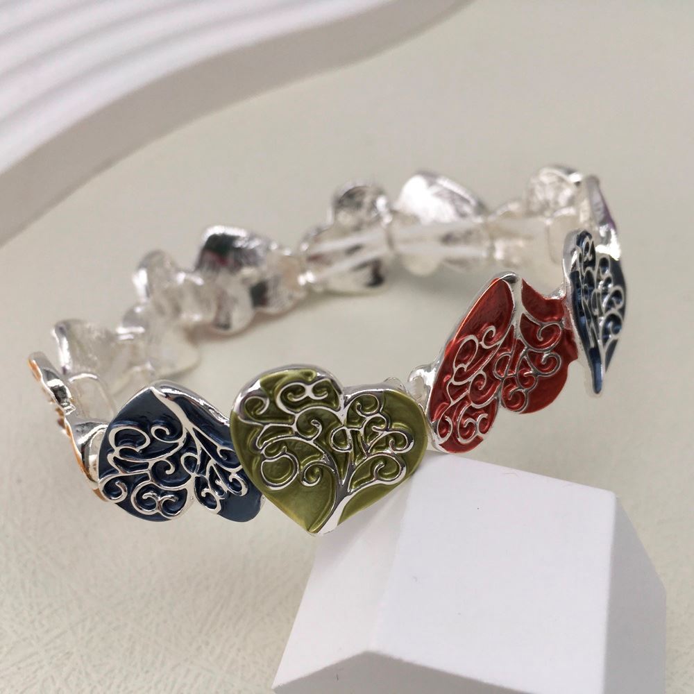 Stretch Bracelet with Heart Design on a display stand.