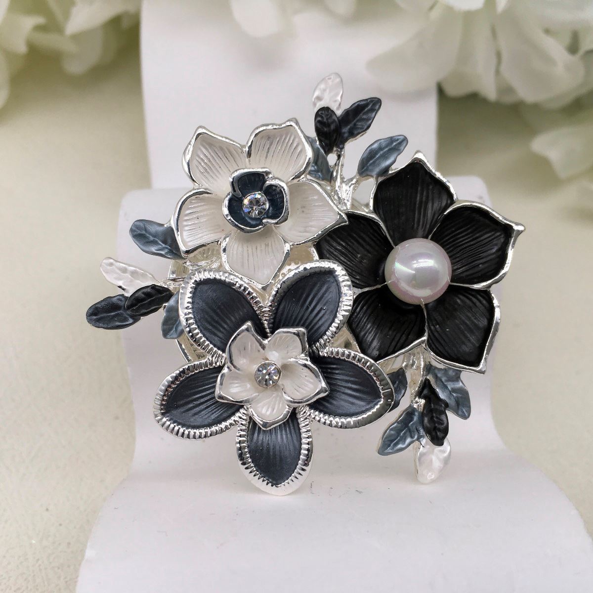 Magnetic Brooch - Trio Flower Design in 3 Colour Options - Greys
