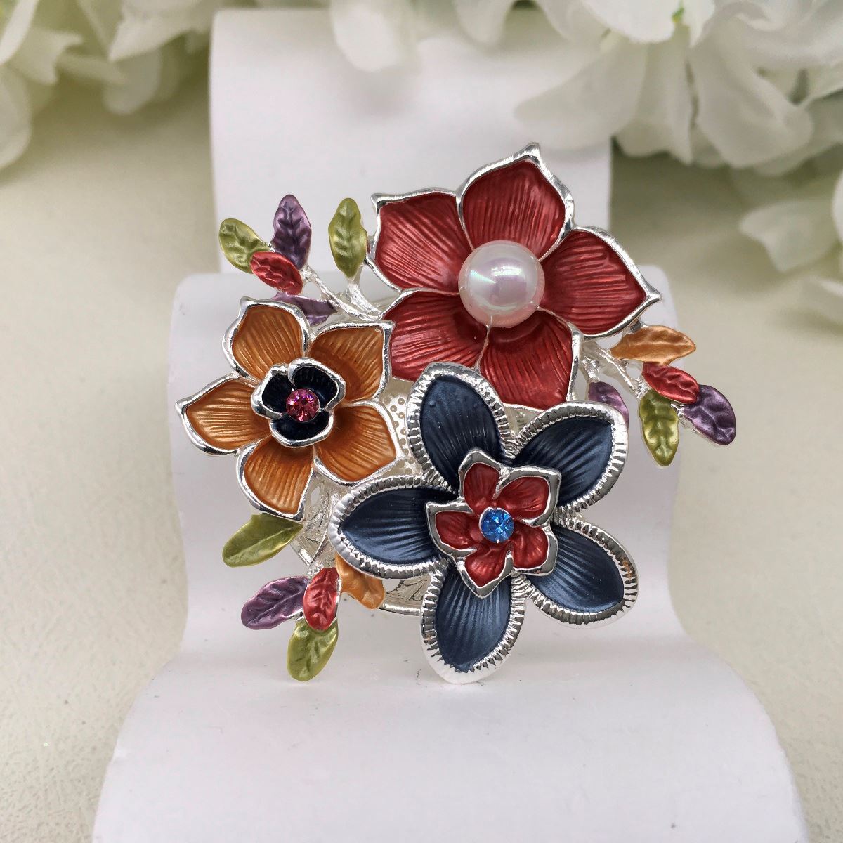 Magnetic Brooch - Trio Flower Design in 3 Colour Options - Multi