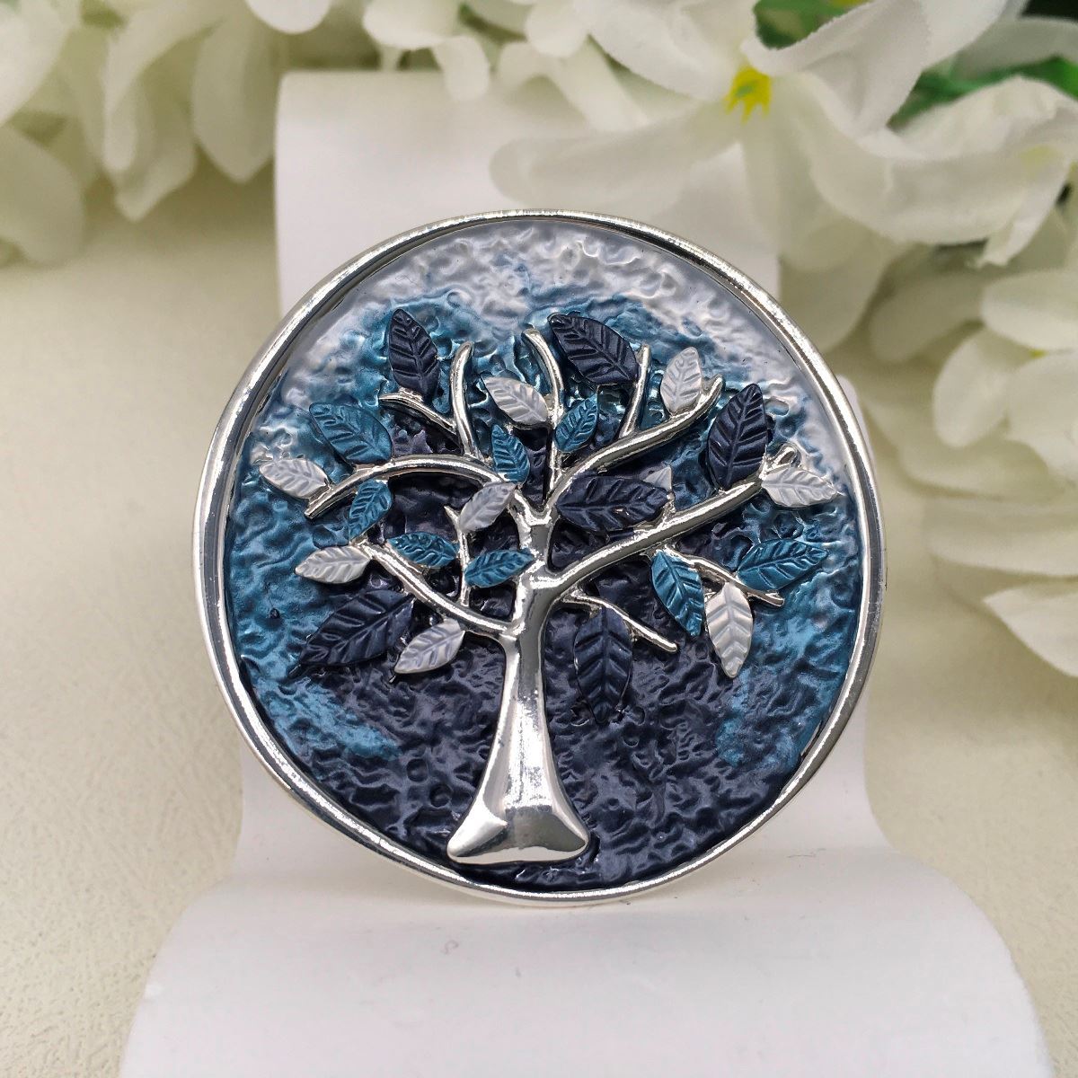 Magnetic Brooch - Silver Effect Tree Design with Leaves