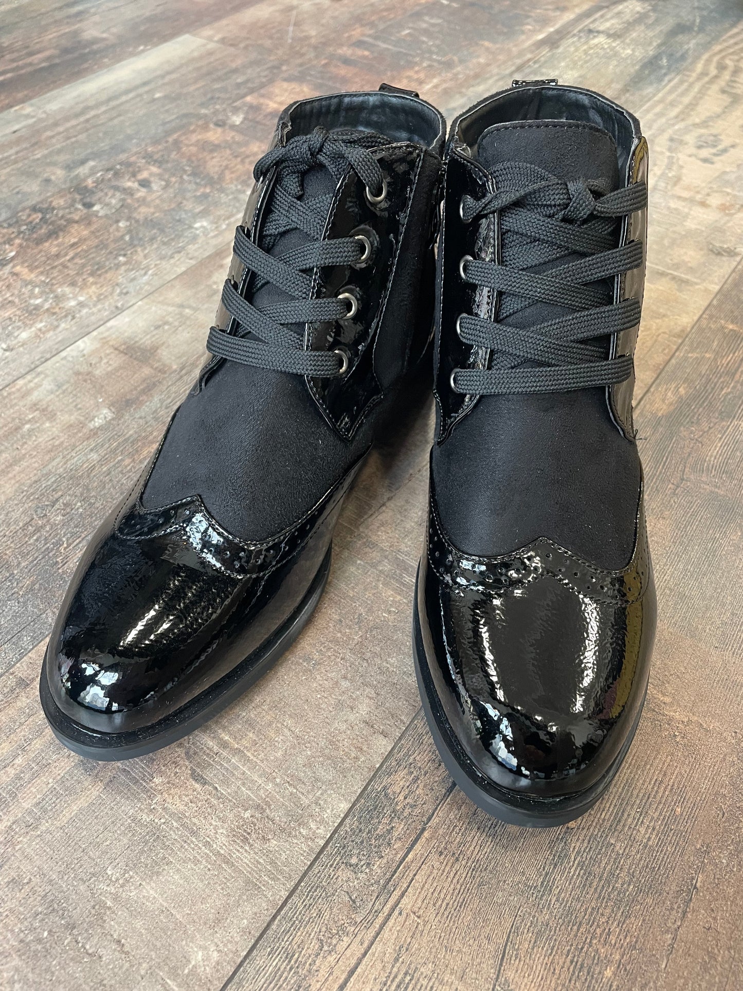 Lace up Boot - With Patent Leather and Suede Effect Material