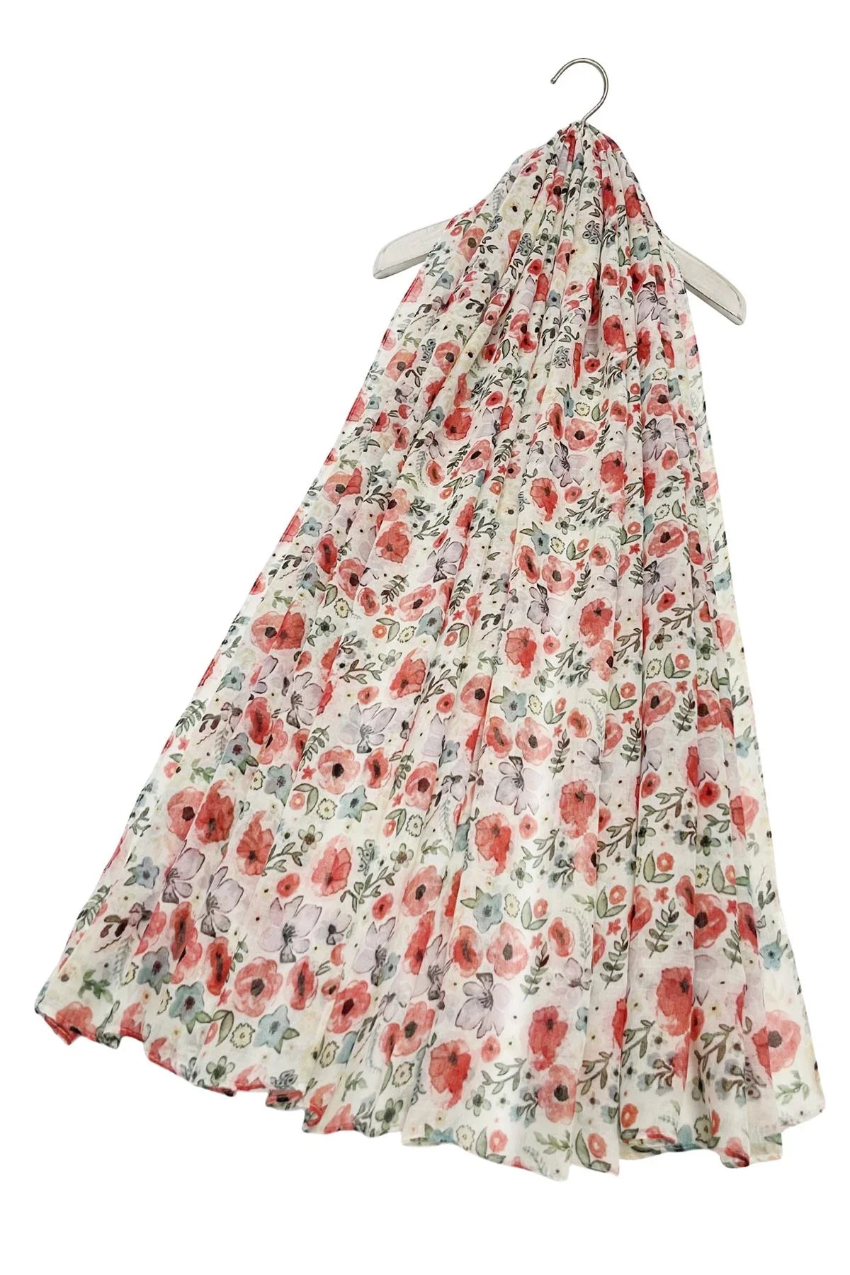 Mixed poppy floral print scarf, 100% viscose, 85cm x 180cm.