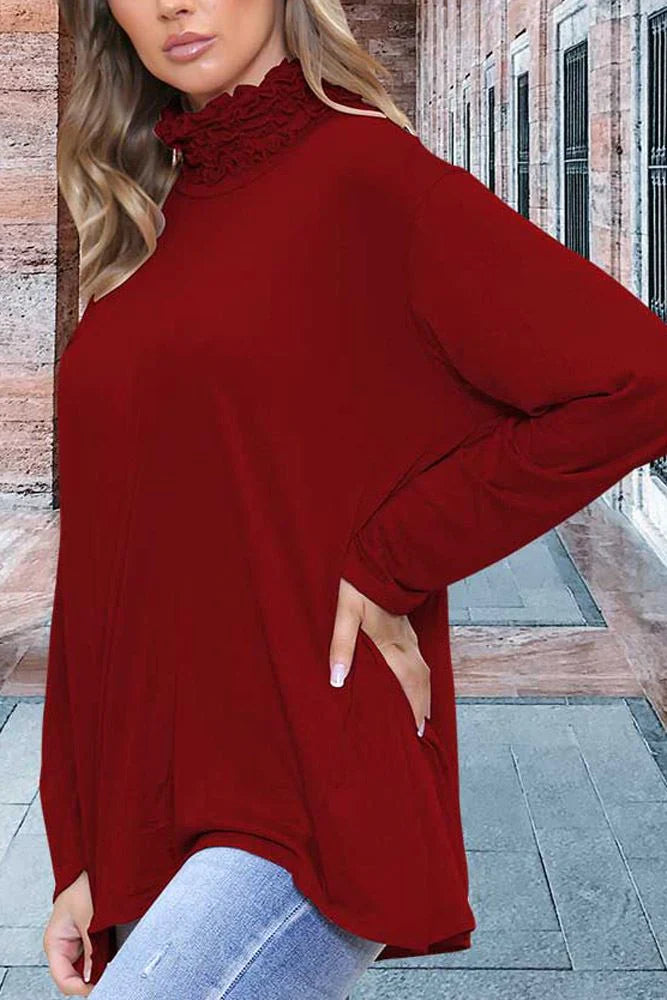 Ruffle Neck Top - Stylish Ruffle Neckline for Chic Vibe