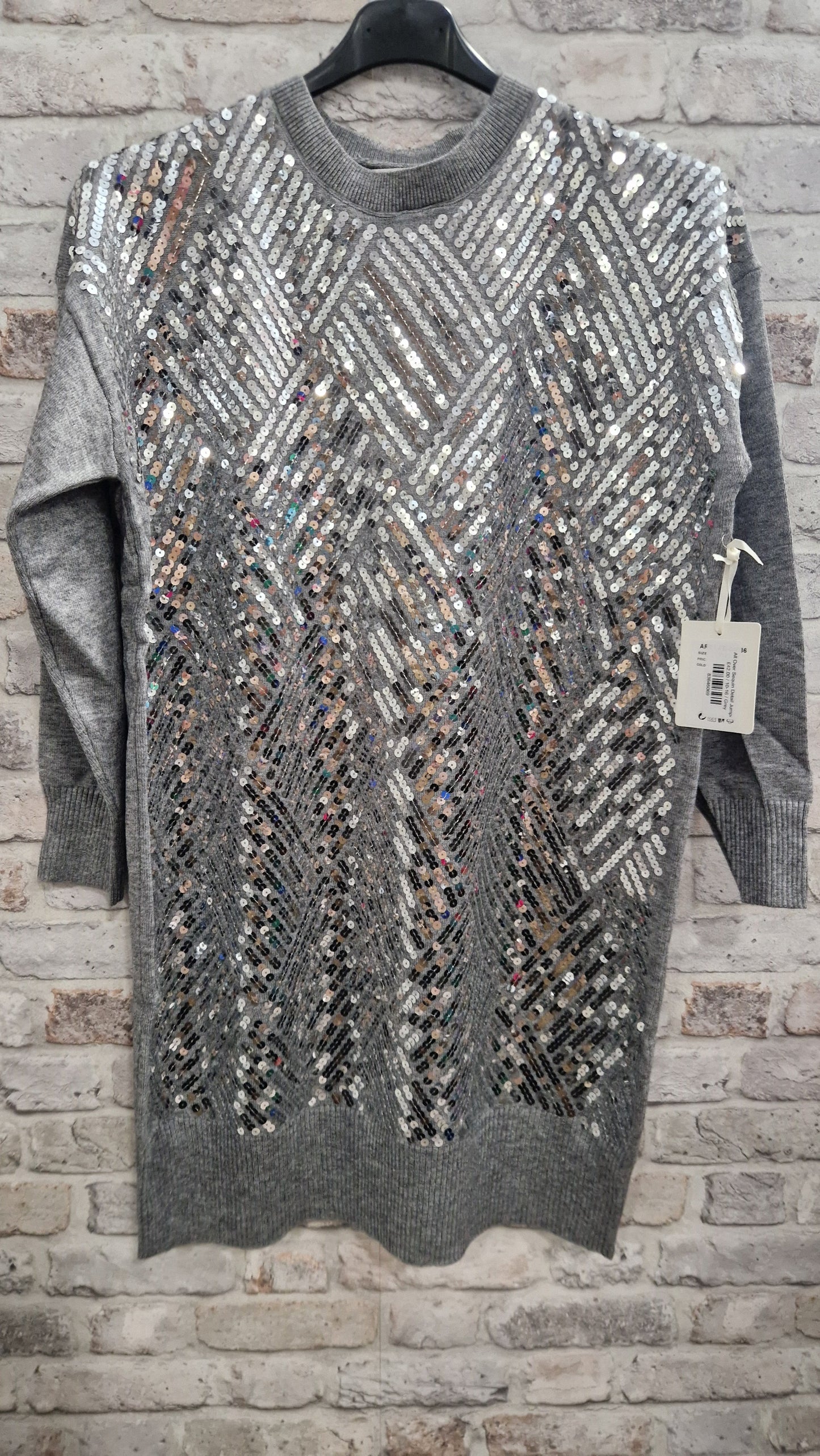 Sequin Detail Jumper Dress - All Over Sequin Detail to Front
