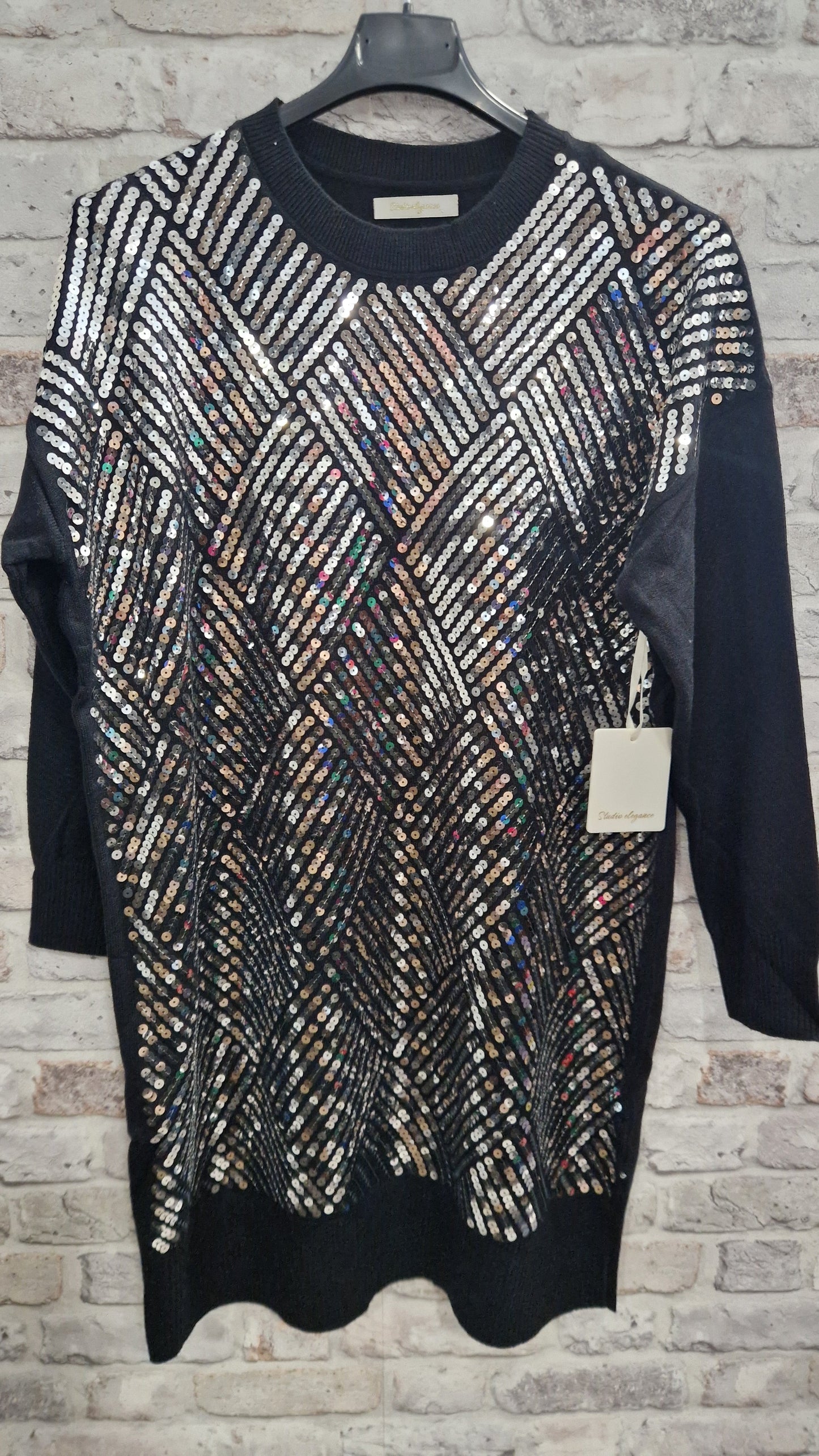 Sequin Detail Jumper Dress - All Over Sequin Detail to Front