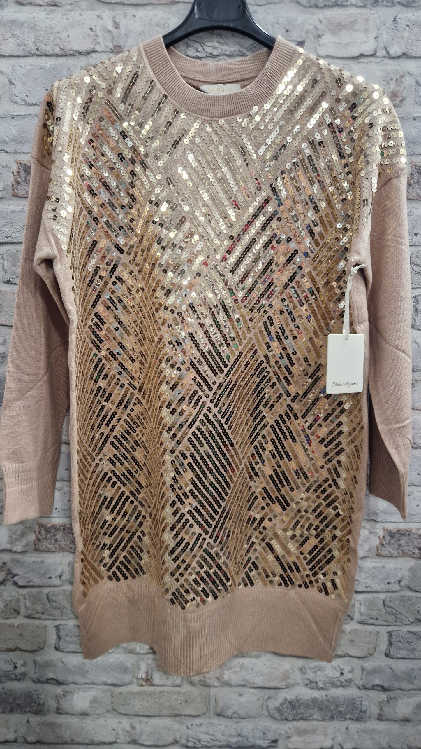 Sequin Detail Jumper Dress - All Over Sequin Detail to Front