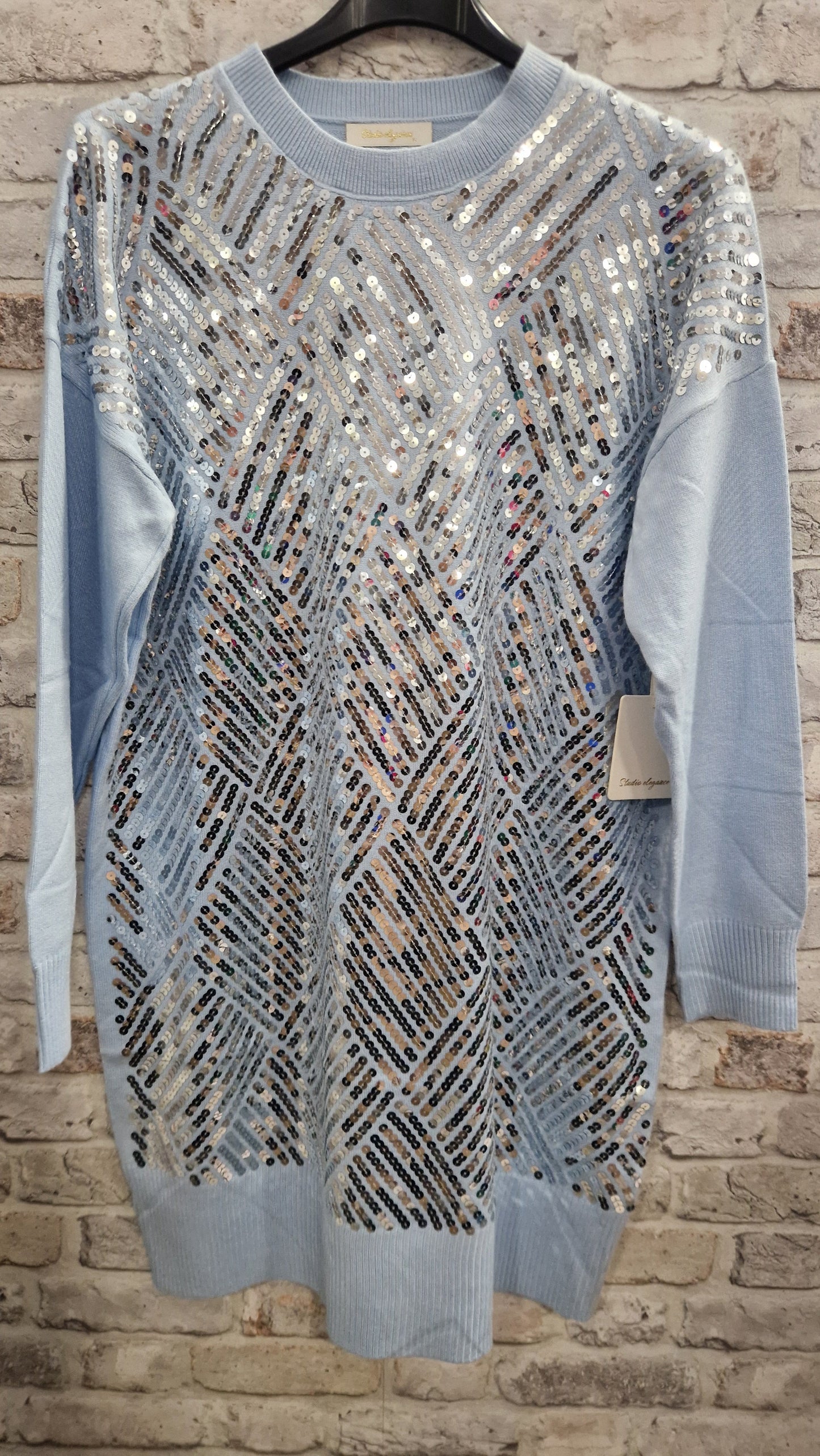 Sequin Detail Jumper Dress - All Over Sequin Detail to Front