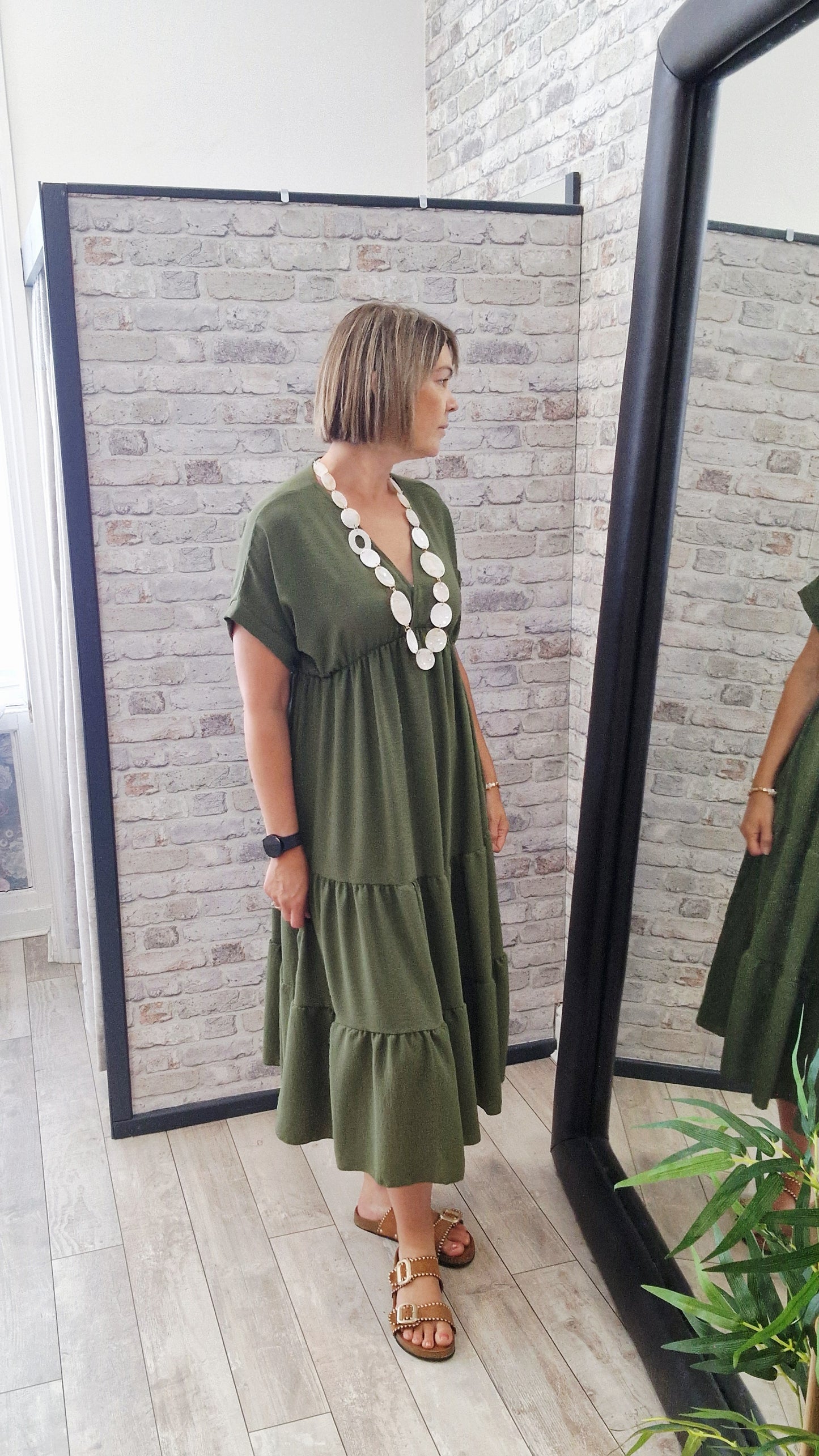 V-Neck Tiered Midi Dress