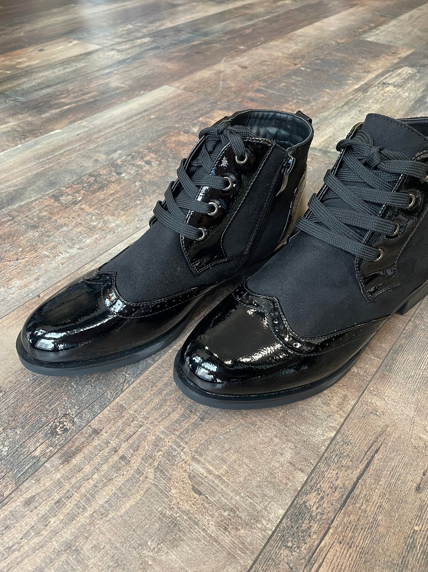 Lace up Boot - With Patent Leather and Suede Effect Material