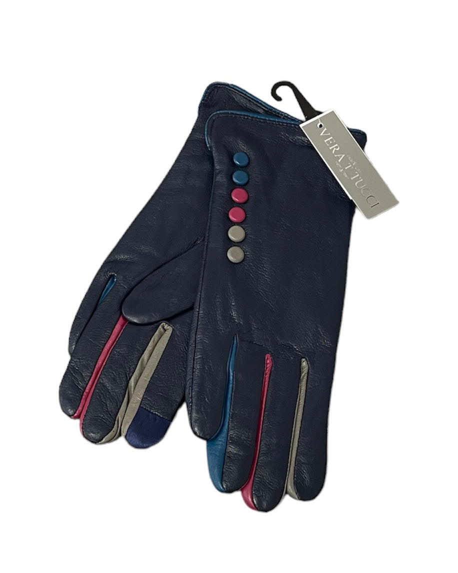 Real Leather Button Gloves - Stylish Button Detail | Vera Tucci