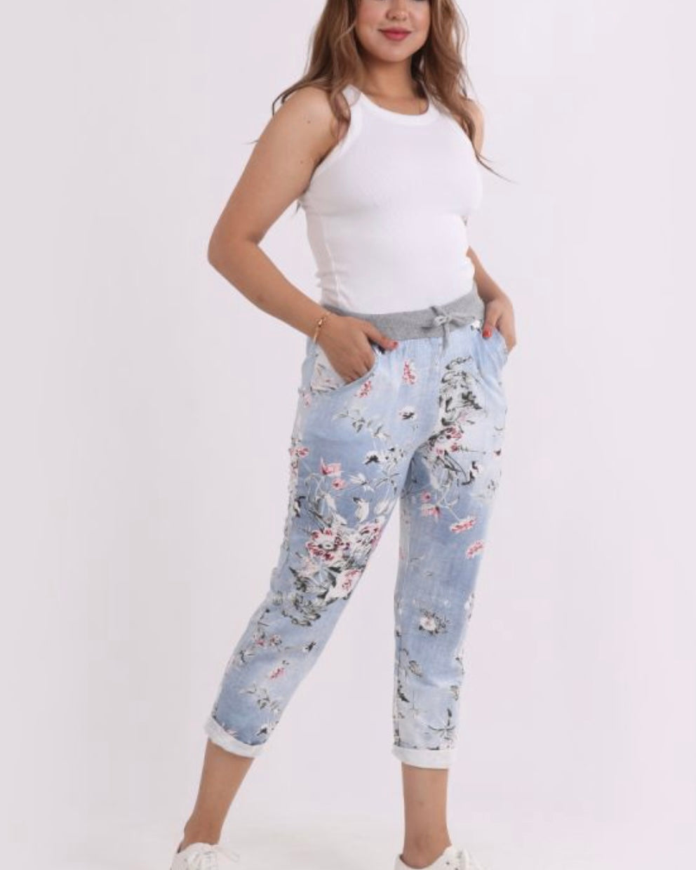 Cotton Trouser - Floral with a soft jersey waistband