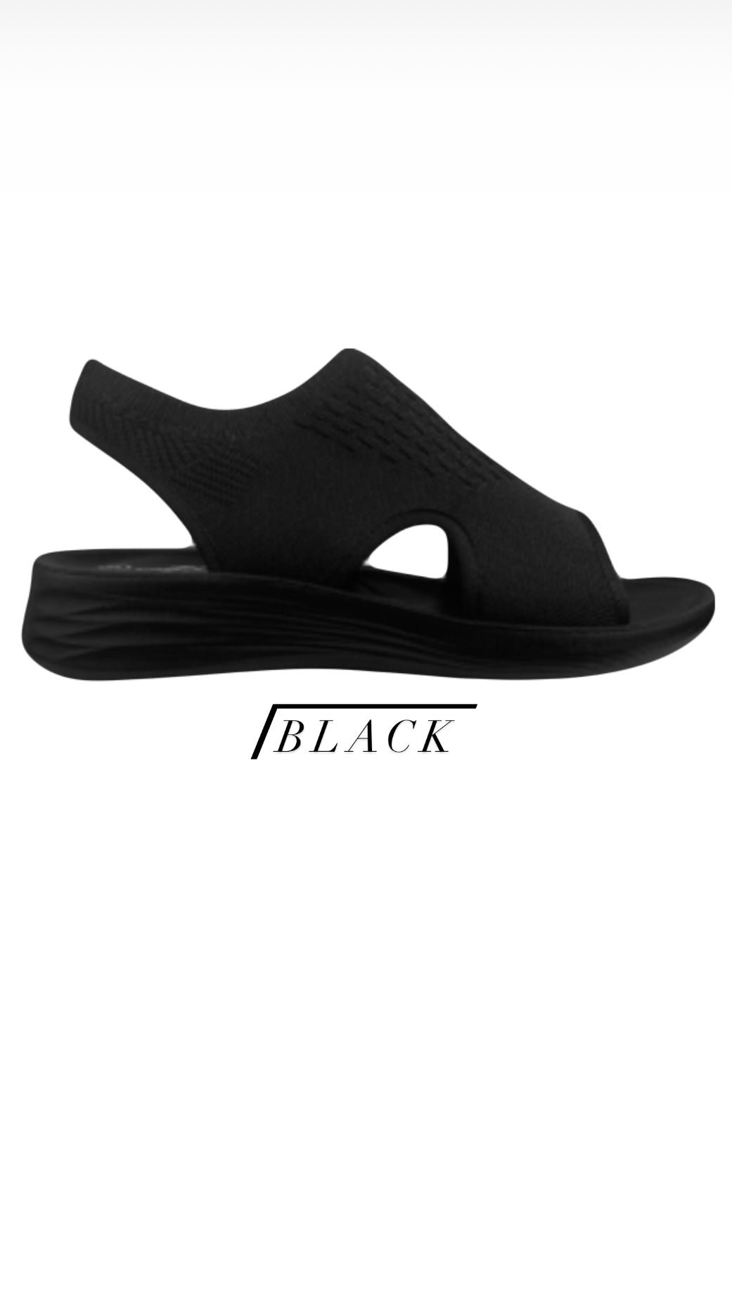 Lightweight Comfort Sandal in black with modern light sole design.