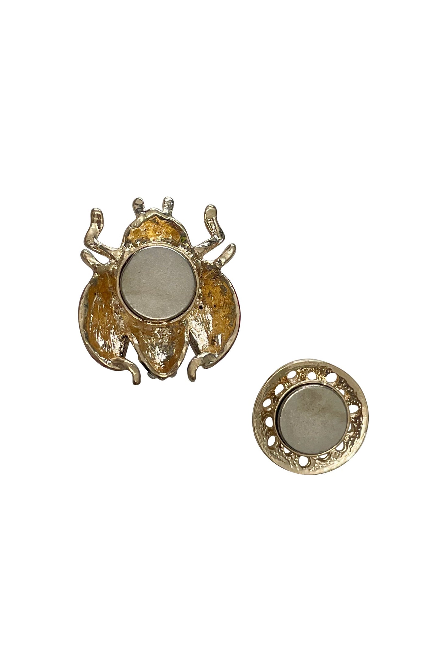 Magnetic Brooch - Diamante Ladybird Design with Gold Accents