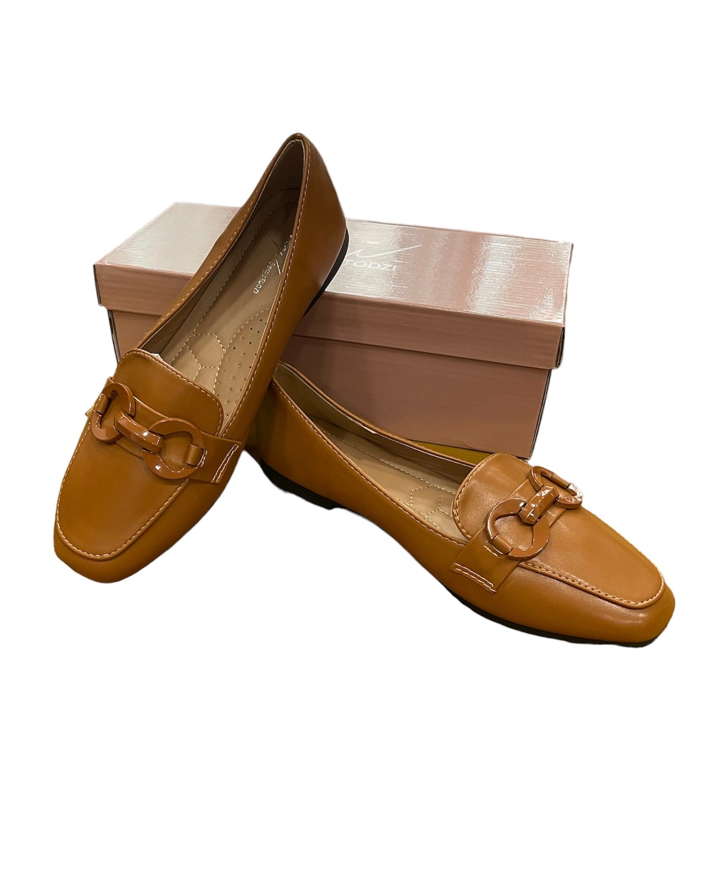 Tan Link Ballet Flats with co-ord link embellishment by Sergio Todzi.