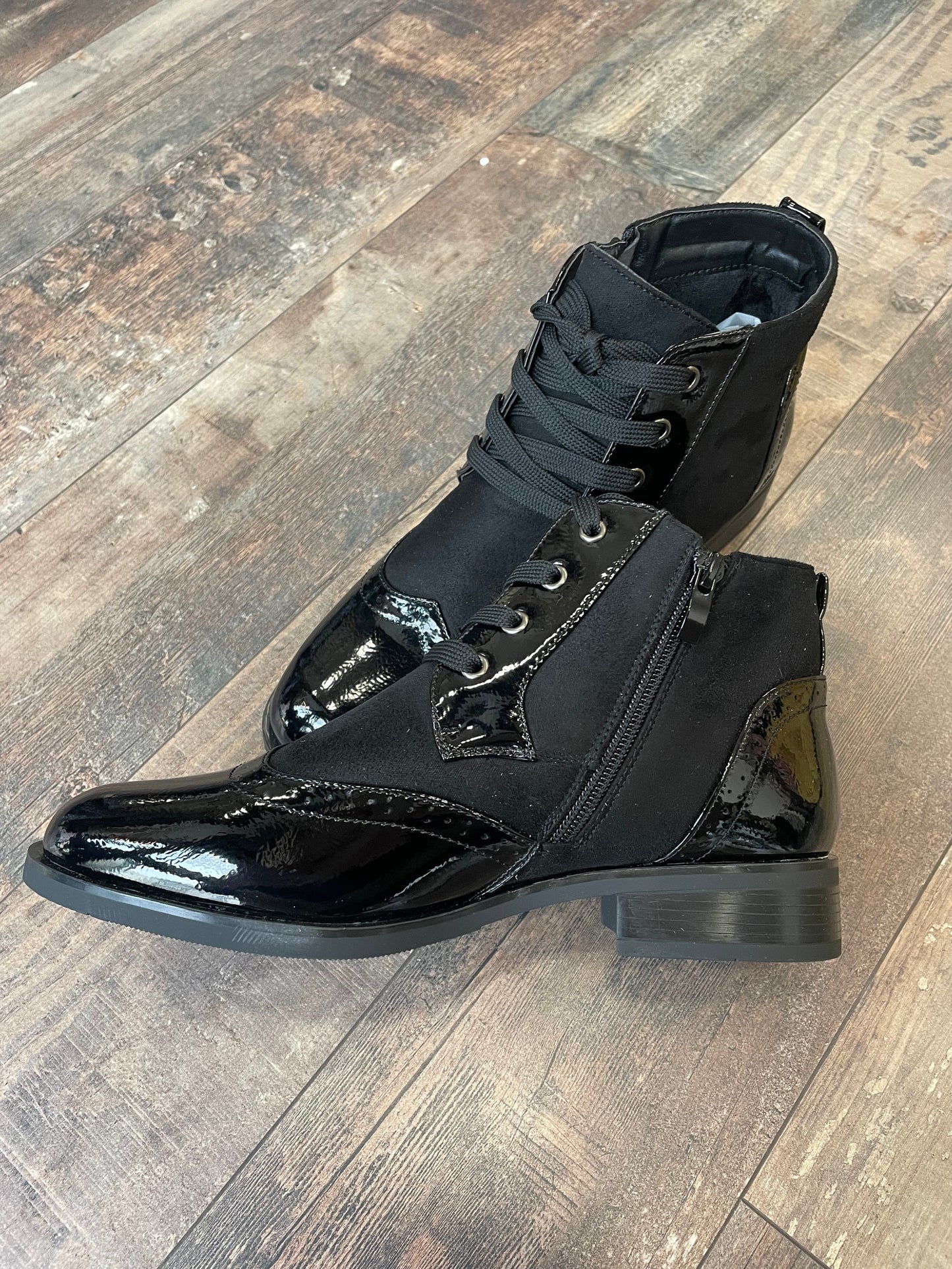 Lace up Boot - With Patent Leather and Suede Effect Material