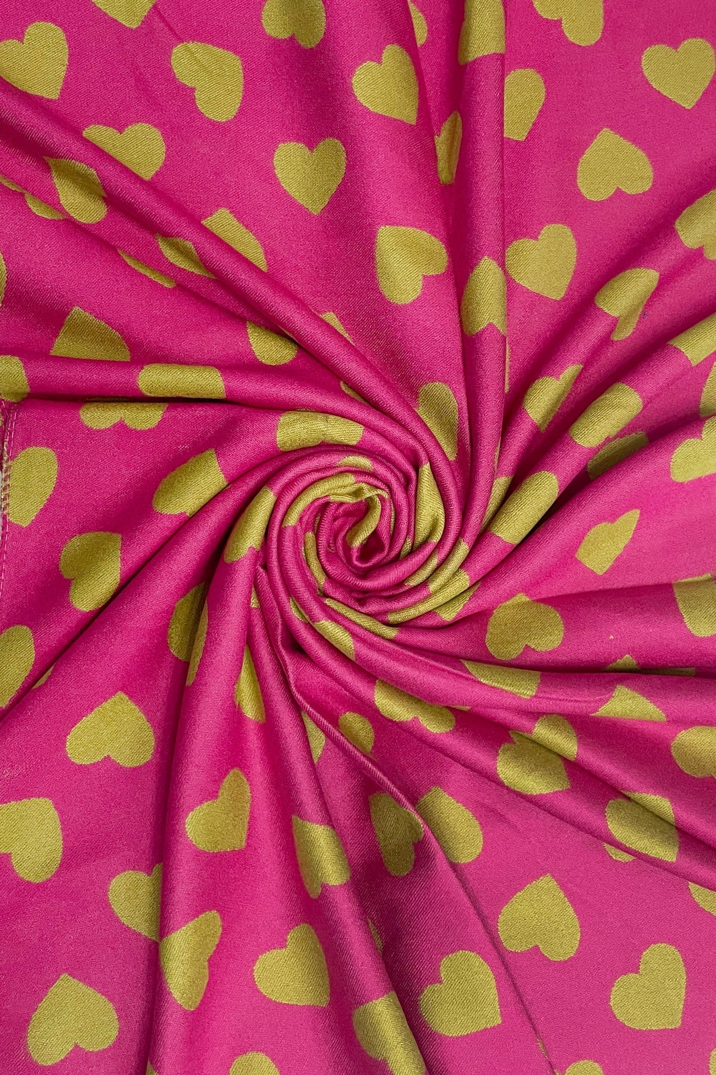 Love Heart Reversible Scarf in pink and green, featuring heart pattern, ideal as a Valentine's Day gift.