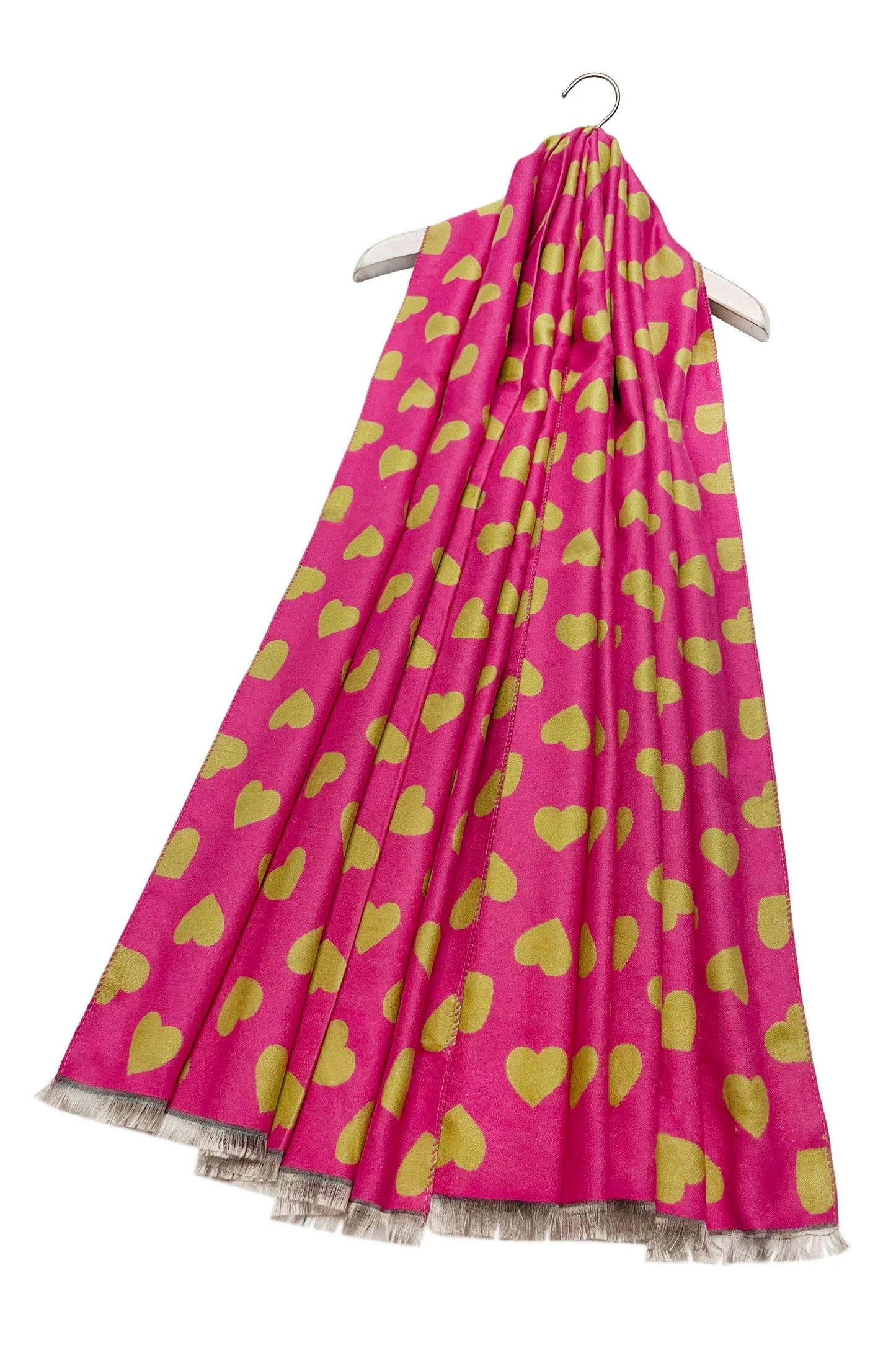 Love Heart Reversible Scarf in pink with yellow hearts, perfect Valentine's Day gift, boutique style.