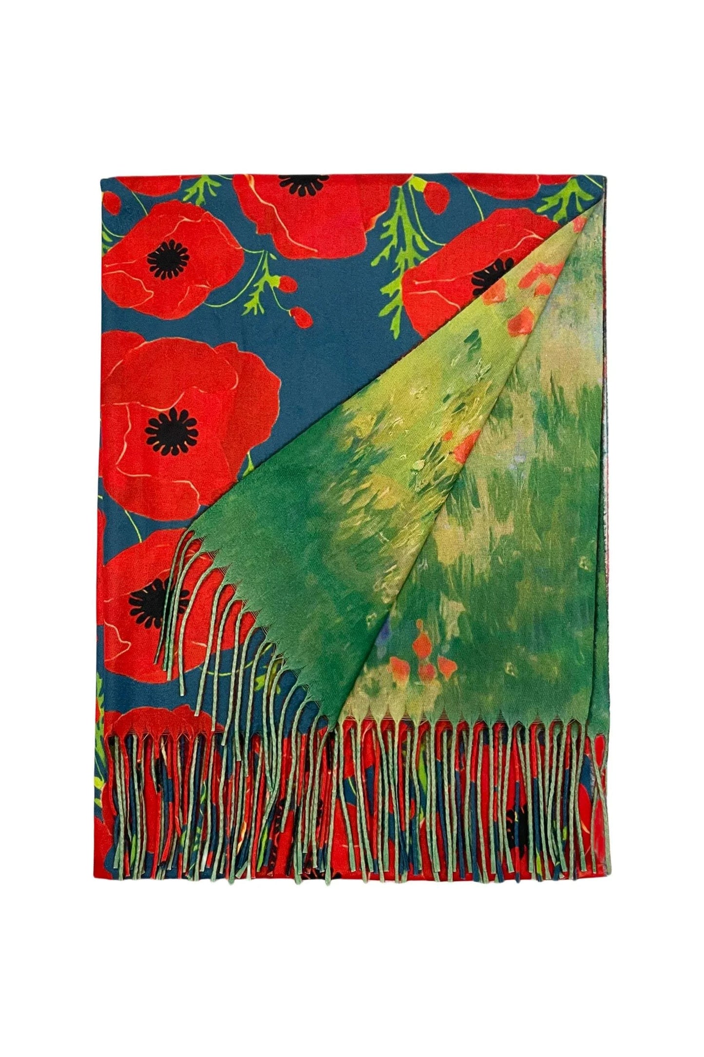 Reversible Poppy and Monet Wool Scarf