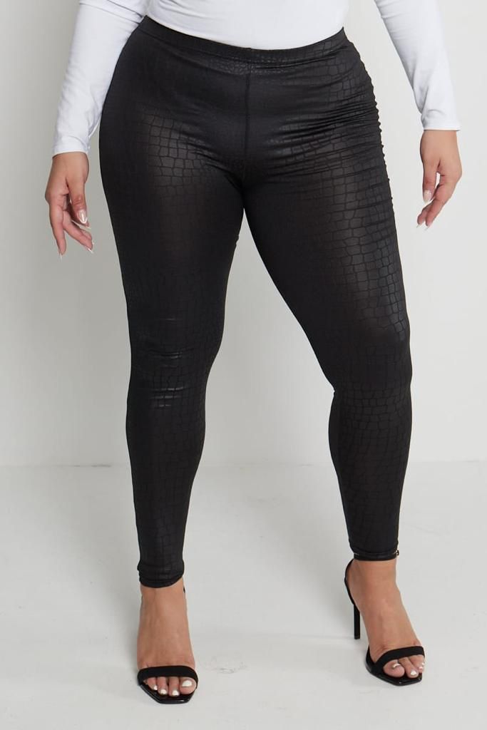 Croc Leather Look Legging in black with high waist design.