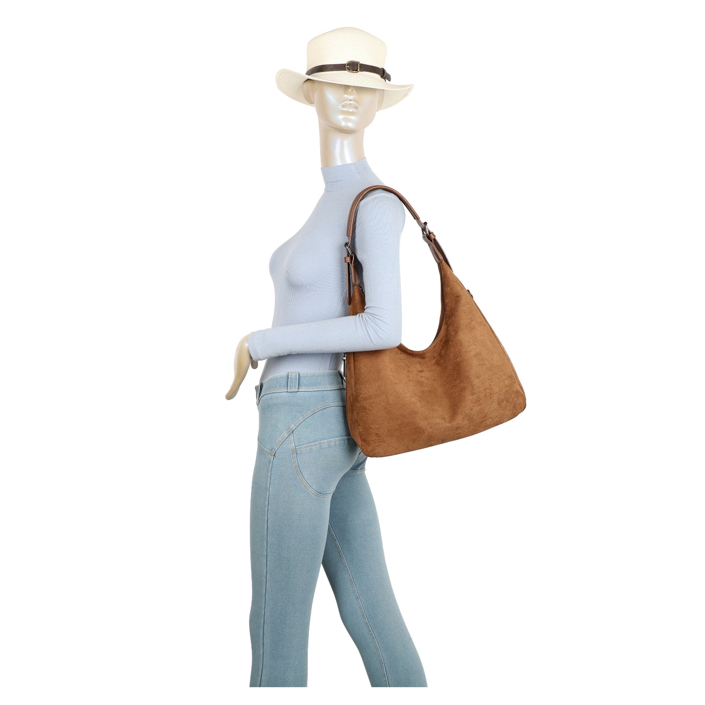 Suede Effect Side Zip Shoulder Bag