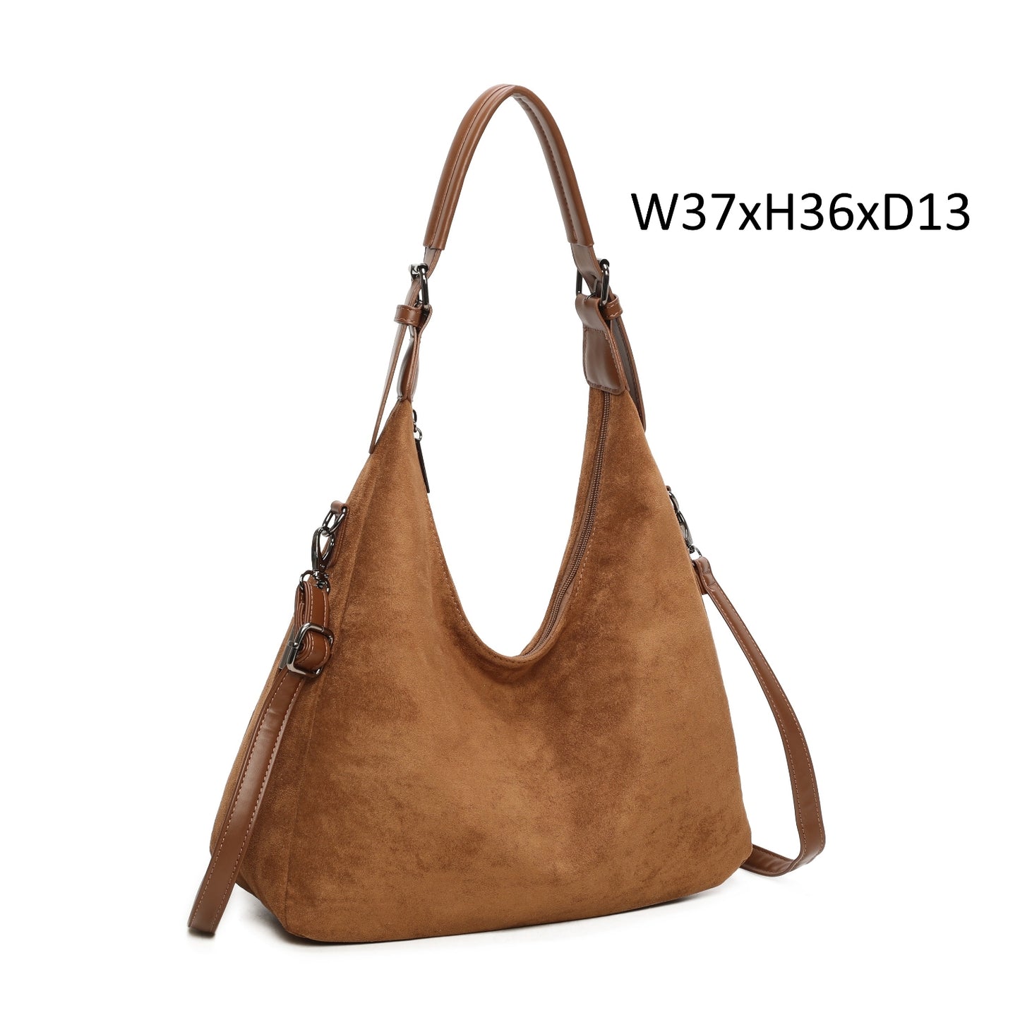 Suede Effect Side Zip Shoulder Bag