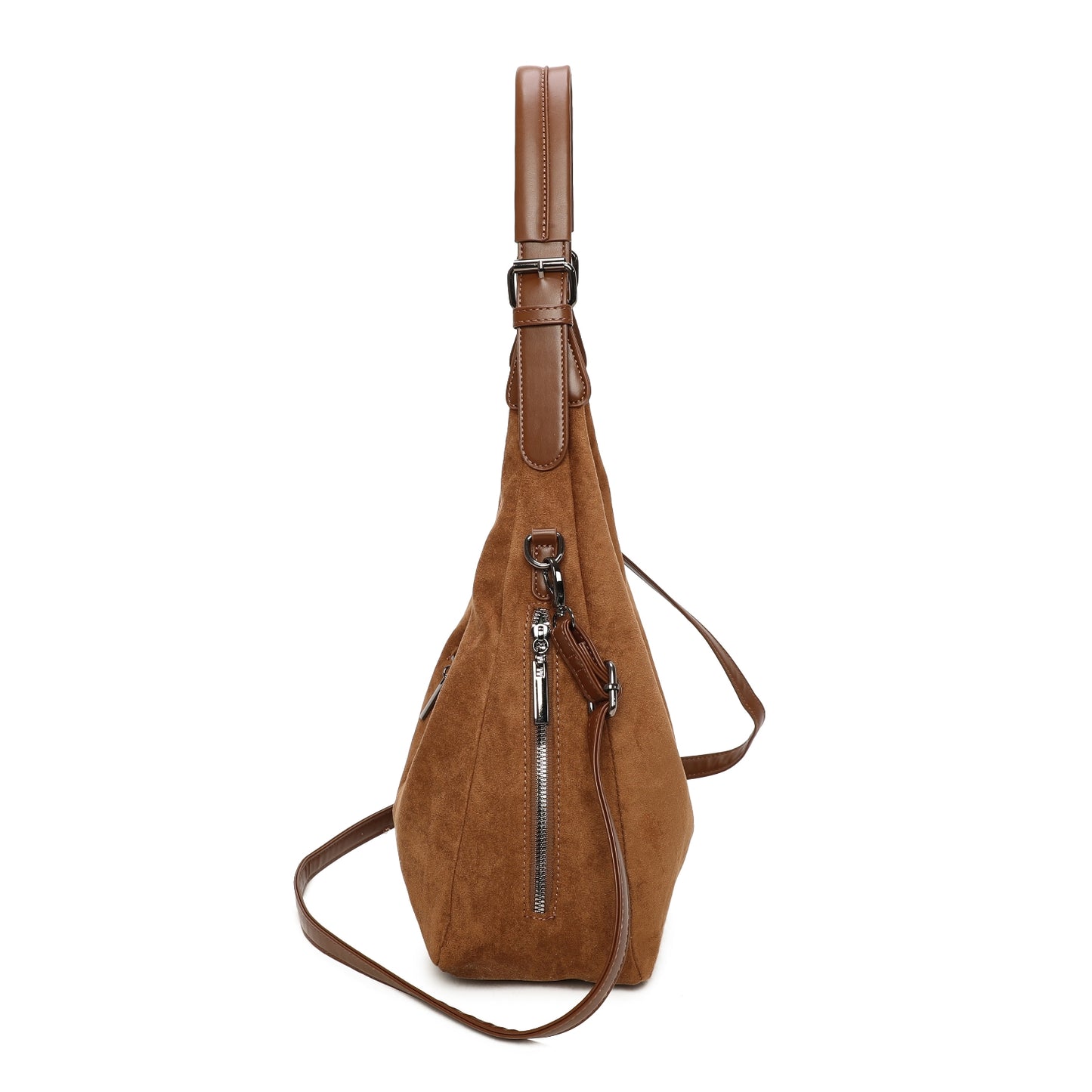 Suede Effect Side Zip Shoulder Bag